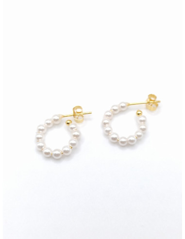 Silver hoop pearl earrings